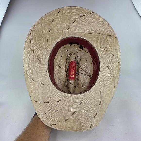 Resistol 20X Shantung Straw Cowboy Hat Size 7 Stripe Natural Airflo Sun Hats - Picture 6 of 10